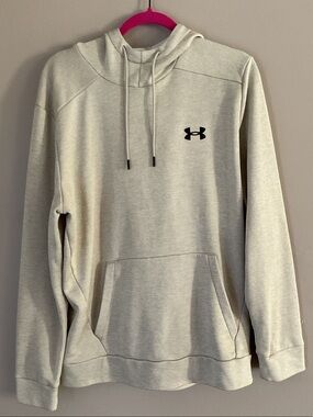 Under Armour Men’s Light Gray Pullover Hoodie with Black Logo